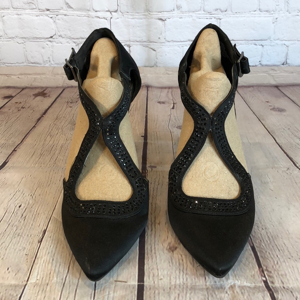 Apt 9 Black Heels Shoes Beaded T Strap Size 9